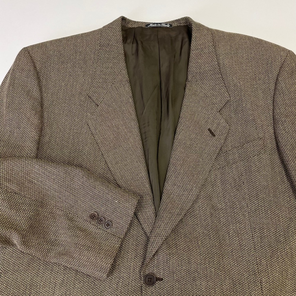 90s Giorgio Armani Le Collezioni Brown Wool Silk Herringbone Blazer Jacket 48L